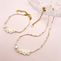 Sweet Pastoral Flower Gold Plated Crystal Pearl Beads 304 Stainless Steel Beaded Wholesale Bracelets Necklace main image 3