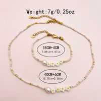 Sweet Pastoral Flower Gold Plated Crystal Pearl Beads 304 Stainless Steel Beaded Wholesale Bracelets Necklace main image 2