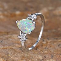 Simple Style Water Droplets Copper Inlay Opal Zircon Rings sku image 3