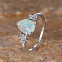 Simple Style Water Droplets Copper Inlay Opal Zircon Rings main image 4
