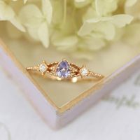 Ethnic Style Square Water Droplets Copper Inlay Tanzanite Zircon Rings main image 3