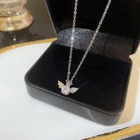 Simple Style Heart Shape Flower Bow Knot Titanium Steel Copper Plating Inlay Artificial Gemstones Pendant Necklace sku image 8