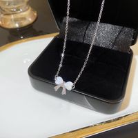Simple Style Heart Shape Flower Bow Knot Titanium Steel Copper Plating Inlay Artificial Gemstones Pendant Necklace sku image 5
