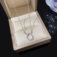 Simple Style Heart Shape Flower Bow Knot Titanium Steel Copper Plating Inlay Artificial Gemstones Pendant Necklace sku image 10