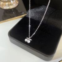 Simple Style Heart Shape Flower Bow Knot Titanium Steel Copper Plating Inlay Artificial Gemstones Pendant Necklace sku image 14