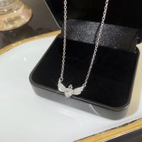 Simple Style Heart Shape Flower Bow Knot Titanium Steel Copper Plating Inlay Artificial Gemstones Pendant Necklace sku image 23