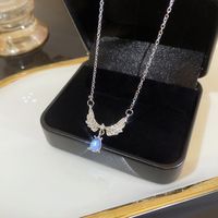 Simple Style Heart Shape Flower Bow Knot Titanium Steel Copper Plating Inlay Artificial Gemstones Pendant Necklace sku image 15