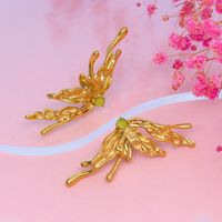 1 Pair Classic Style Butterfly Inlay 304 Stainless Steel Natural Stone 18K Gold Plated Ear Studs main image 4