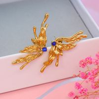 1 Pair Classic Style Butterfly Inlay 304 Stainless Steel Natural Stone 18K Gold Plated Ear Studs main image 1
