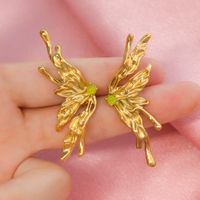 1 Pair Classic Style Butterfly Inlay 304 Stainless Steel Natural Stone 18K Gold Plated Ear Studs main image 3
