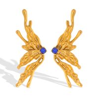 1 Pair Classic Style Butterfly Inlay 304 Stainless Steel Natural Stone 18K Gold Plated Ear Studs sku image 2