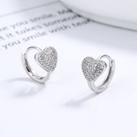 1 Par Señora Forma De Corazón Enchapado Embutido Plata Esterlina Circón Pendientes De Aro sku image 1