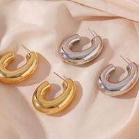 1 Pair Casual Hawaiian Vacation C Shape Plating Stainless Steel 18K Gold Plated Earrings main image 5