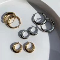 1 Pair Simple Style Classic Style Round Solid Color Stainless Steel Earrings main image 1