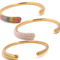 Rétro Géométrique Acier Inoxydable Placage Incruster Perles Artificielles Strass Bracelets Manchette main image 3