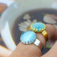 304 Stainless Steel 18K Gold Plated IG Style Plating Inlay Round Natural Stone Open Rings main image 2