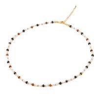 Retro Geometric Agate Tiger Eye Plating 18k Gold Plated Necklace main image 3