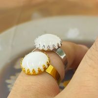 304 Stainless Steel 18K Gold Plated IG Style Plating Inlay Round Natural Stone Open Rings main image 3