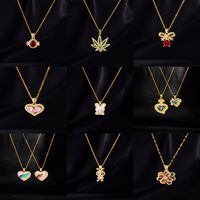 Simple Style Cartoon Character Heart Shape Bow Knot Copper Inlay Zircon Pendant Necklace main image 3