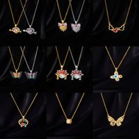 Simple Style Cartoon Character Heart Shape Bow Knot Copper Inlay Zircon Pendant Necklace main image 1