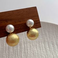 1 Paire Rétro Style Simple Balle Perle D'imitation Alliage Des Boucles D'oreilles main image 5