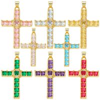 Classic Style Cross Copper Plating Inlay Zircon 18k Gold Plated Charms Jewelry Accessories main image 6