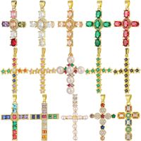 Classic Style Cross Copper Plating Inlay Zircon 18k Gold Plated Charms Jewelry Accessories main image 1