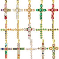 Classic Style Cross Copper Plating Inlay Zircon 18k Gold Plated Charms Jewelry Accessories main image 7