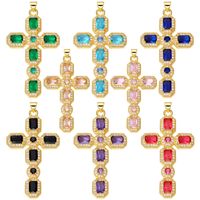 Classic Style Cross Copper Plating Inlay Zircon 18k Gold Plated Charms Jewelry Accessories main image 5