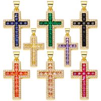 Classic Style Cross Copper Plating Inlay Zircon 18k Gold Plated Charms Jewelry Accessories main image 4