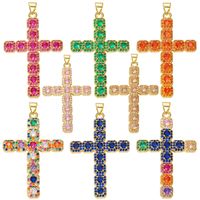 Classic Style Cross Copper Plating Inlay Zircon 18k Gold Plated Charms Jewelry Accessories main image 3
