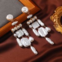 1 Pair Elegant Exaggerated Irregular Tassel Beaded Alloy Freshwater Pearl Drop Earrings sku image 1