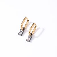 1 Pair Retro Simple Style U Shape Rectangle Plating Inlay 304 Stainless Steel Zircon K Gold Plated Rhodium Plated Drop Earrings main image 5