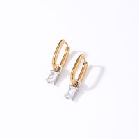 1 Pair Retro Simple Style U Shape Rectangle Plating Inlay 304 Stainless Steel Zircon K Gold Plated Rhodium Plated Drop Earrings main image 2