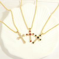 Simple Style Cross Heart Shape Copper 18k Gold Plated Zircon Pendant Necklace In Bulk main image 10