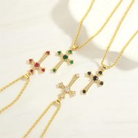 Simple Style Cross Heart Shape Copper 18k Gold Plated Zircon Pendant Necklace In Bulk main image 1
