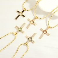 Einfacher Stil Kreuzen Herzform Kupfer 18 Karat Vergoldet Zirkon Halskette Mit Anhänger In Masse main image 7