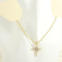 Simple Style Cross Heart Shape Copper 18k Gold Plated Zircon Pendant Necklace In Bulk sku image 13