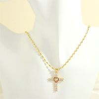 Simple Style Cross Heart Shape Copper 18k Gold Plated Zircon Pendant Necklace In Bulk sku image 14