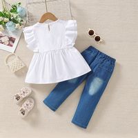 Simple Style Solid Color Pearl Ruffles Cotton Girls Clothing Sets main image 5
