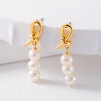 Retro Knot Brass Pearl Plating Drop Earrings 1 Pair main image 1