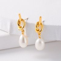 Retro Knot Brass Pearl Plating Drop Earrings 1 Pair main image 5