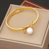 Rostfreier Stahl 18 Karat Vergoldet Pendeln Inlay Schmetterling Künstliche Perlen Armbänder Ohrringe Halskette sku image 4