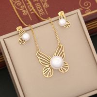 Stainless Steel 18K Gold Plated Commute Inlay Butterfly Artificial Pearls Bracelets Earrings Necklace main image 1