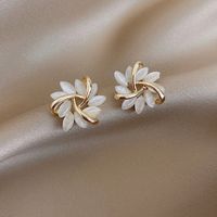 1 Pair Sweet Commute Petal Plating Hollow Out Inlay Alloy Opal Ear Studs main image 5