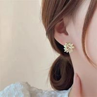 1 Pair Sweet Commute Petal Plating Hollow Out Inlay Alloy Opal Ear Studs main image 3