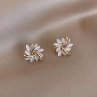 1 Pair Sweet Commute Petal Plating Hollow Out Inlay Alloy Opal Ear Studs main image 2
