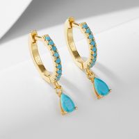 1 Pair Ig Style Water Droplets Plating Inlay Sterling Silver Turquoise 14k Gold Plated Rhodium Plated Drop Earrings main image 9