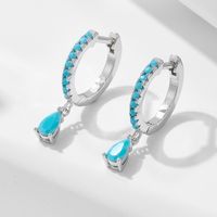 1 Paire Style Ig Les Gouttelettes D'eau Placage Incruster Argent Sterling Turquoise Plaqué Or 14k Plaqué Rhodium Boucles D'oreilles main image 7