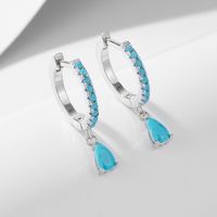 1 Pair Ig Style Water Droplets Plating Inlay Sterling Silver Turquoise 14k Gold Plated Rhodium Plated Drop Earrings main image 6